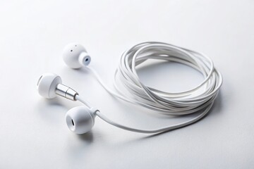 White Wired Earphones on a Clean White Background for Product Photography Showcasing Modern Audio Accessories Perfect for Music Lovers and Everyday Use