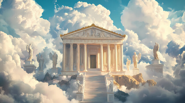 Depiction of olympus the divine abode of gods in greek mythology through art. concept greek mythology, olympus, art, divine abode, gods. Mythology. Illustration