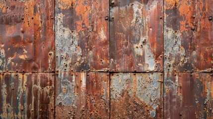 Rustic textured metal wall, heavily rusted and weathered. Ideal for grunge, industrial, or vintage design projects.