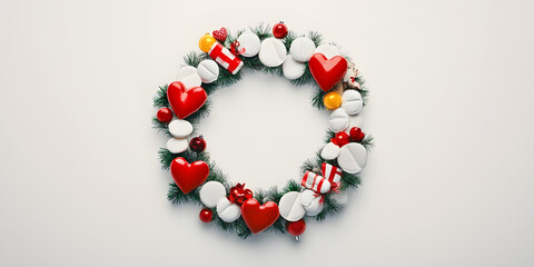 Christmas Wreath with Red Hearts and White Ornaments Festive Holiday Decoration Nurse Themed, Beautiful Holiday Wreath for Nurses