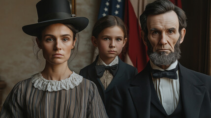 Fototapeta premium Family Portrait Recreation � Historical reenactment of a portrait with Lincoln�s family, Lincoln's Birthday,