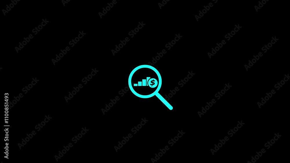 Poster analytic magnifying, searching icon.animated of graph chart icon with dollar sign.suitable for busin