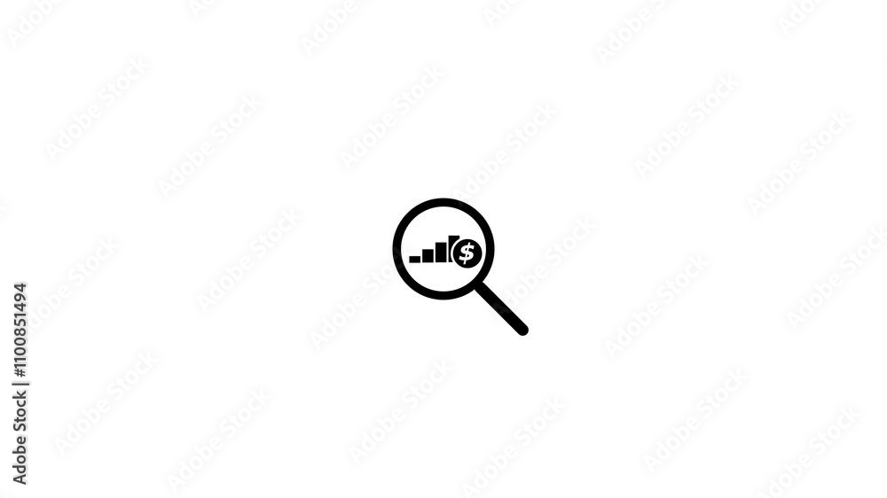 Poster analytic magnifying, searching icon.animated of graph chart icon with dollar sign.suitable for busin