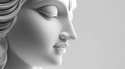 Obraz premium A close-up of a modern minimalist krishna sculpture made from white marble, with clean lines. Mythology. Illustration