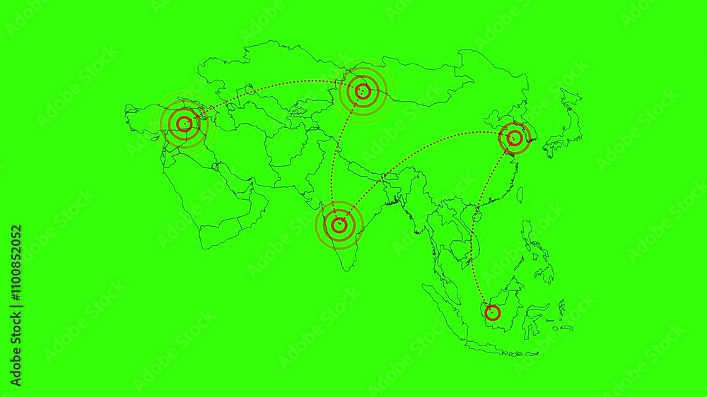 Poster radio waves signal with world map animation.4k world map full background.