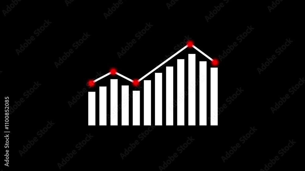 Aufkleber business graph icon showing growth.chart with arrow flat icon. pixel perfect.animated down graph ico