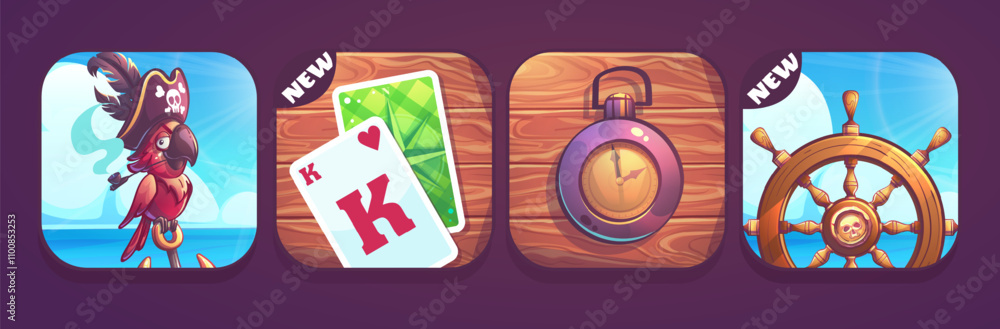 Poster treasure collection - vector kit of glossy menu buttons and icons