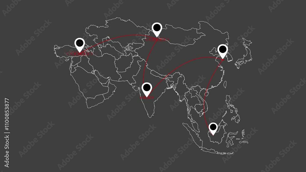 Poster location icons animation, gps icon radio waves color black background.radio wave location icon on wo