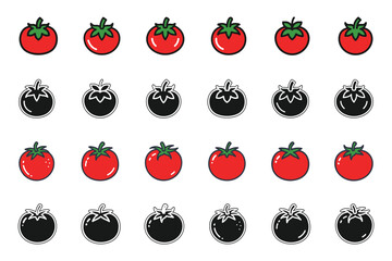 A collection of tomato outline silhouette with flat vector illustration