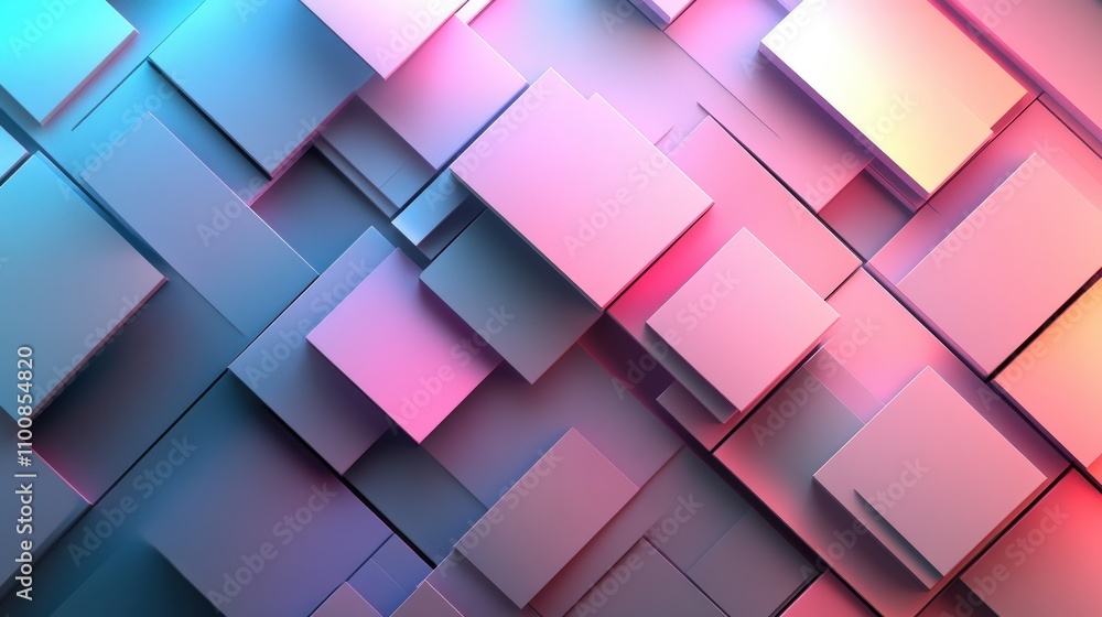 Poster abstract geometric background with overlapping pink and blue squares, creating a modern and vibrant 