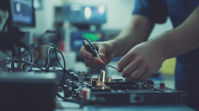 electronic technician checking circuit equipment machine