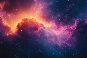 Fototapeta premium A stunning nebula with swirling clouds of gas and dust in shades of pink, orange, and blue against a backdrop of countless stars.