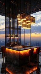 Fototapeta premium A luxurious bar with a cityscape view.