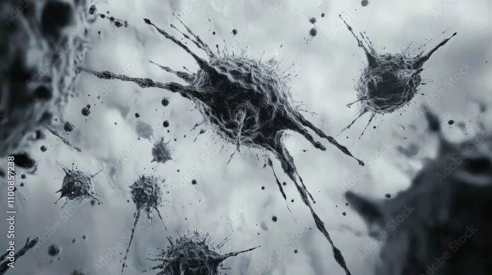 Poster dynamic virus particles in motion with ar style
