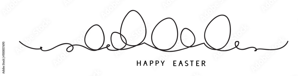 Poster one line drawing. abstract decorative horizontal divider with easter eggs. beautiful hand drawn east