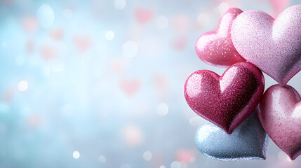 Fototapeta premium Colorful glitter hearts create romantic atmosphere for Valentine Day