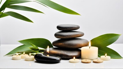 Naklejka premium Serene spa setting with zen stones and candles for relaxation and wellness