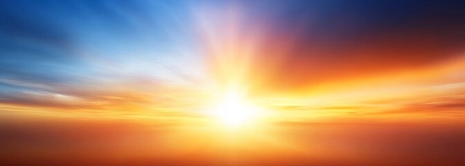 Colorful Sunset Sky with Bright Central Light and Dramatic Clouds