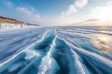 Aerial View of Frozen Winter Water Surface