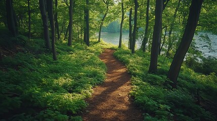 Obraz premium A peaceful view of a forest path evokes feelings of serenity, encouraging mindfulness and appreciation for the natural world.