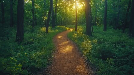 Fototapeta premium A peaceful view of a forest path evokes feelings of serenity, encouraging mindfulness and appreciation for the natural world.