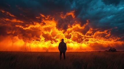 Fototapeta premium A photographer captures images amidst a storm, showcasing their dedication to their craft.