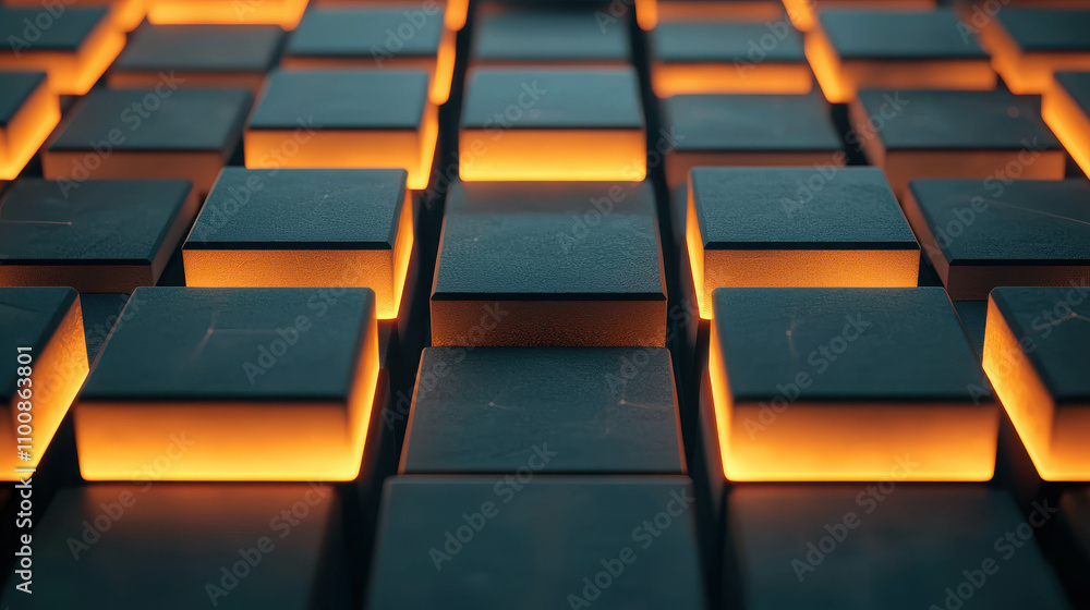 Aufkleber illuminated geometric patterns with warm glow on modern surface tiles