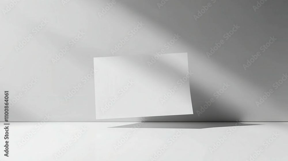Poster floating blank paper sheet with shadow and soft lighting on a minimalist background