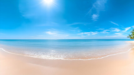 Fototapeta premium Panoramic beach landscape with calm ocean and clear blue sky