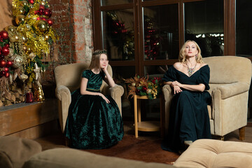 tree fireplace holiday child girl winter year new people family background christmas gift xmas woman