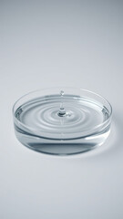 Petri dish with rippled water surface on a grey background,  scientific equipment,  microbiologist tools,  microbial cultivation,  microbiological samples.,  microbiology