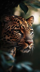 Obraz premium Magnificent Jaguar Portrait: A Close Encounter with Nature's Apex Predator