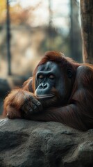 Closeup Portrait of a Sleeping Orangutan. Wildlife Photography