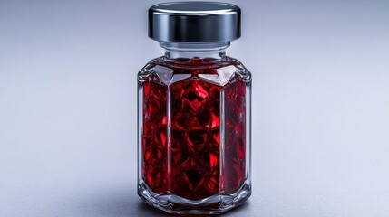 Red Capsules in Glass Vial - Pharmaceutical or Supplement Concept