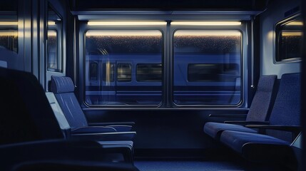 Obraz premium Serene nighttime train journey modern cabin interior view urban environment tranquil concept