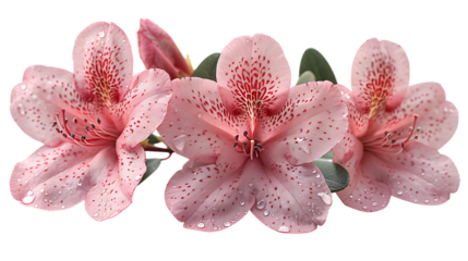 Three pink flowers with white spots.