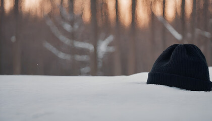 Fototapeta premium black winter hat in the snow