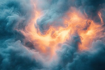 Fototapeta premium Abstract swirling clouds with orange and blue hues.