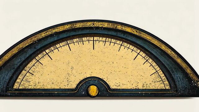 Detailed antique protractor with markings and a worn aesthetic displayed on a neutral background