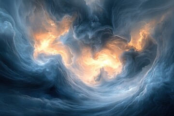 Fototapeta premium Abstract swirling clouds with a bright light in the center, creating a dramatic and ethereal atmosphere.