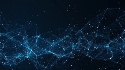 Abstract Digital Illustration of Interconnected Blue Lines in a Web-like Structure on Dark Background