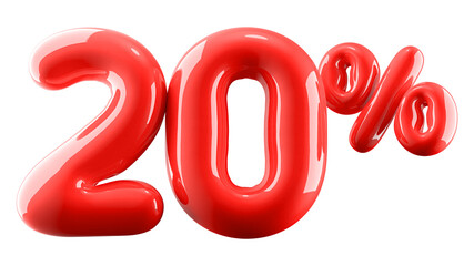20 Percent Off Discount Red Number 3D Illustration