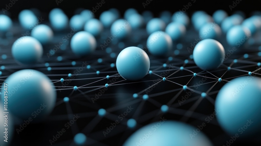 Poster abstract network of interconnected spheres.