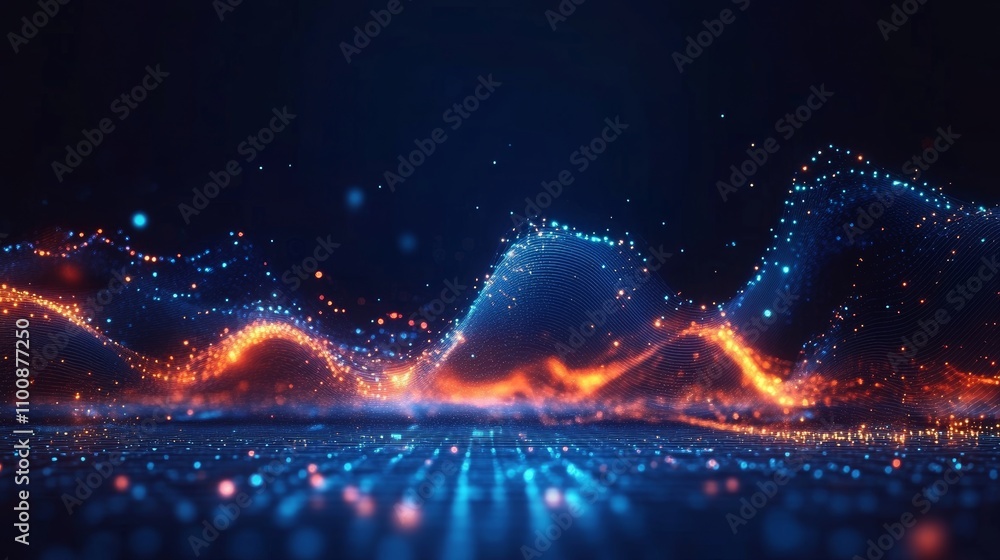 Poster abstract network flow of ai technology with vibrant geometric shapes and dots in futuristic design