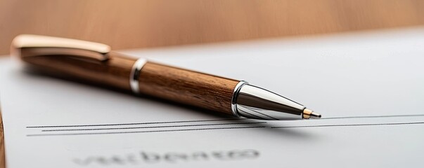 A close-up of a stylish pen resting on a sheet of paper, highlighting the elegance of writing...