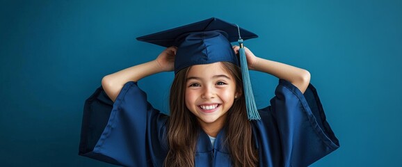 Graduation Joyful Girl in Blue Gown and Cap Celebrating Achievement and Success