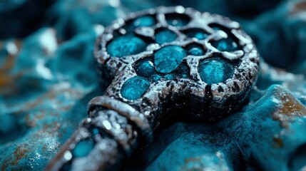 Encrusted Key A Macro Shot of an Ornate, Aged Key