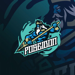 Poseidon mascot logo design vector with modern illustration concept style for badge, emblem and t shirt printing. Poseidon illustration for sport and esport team.