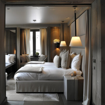 Elegant hotel boutique room at the mountain luxury 5 stars modern Kelly Hoppen style