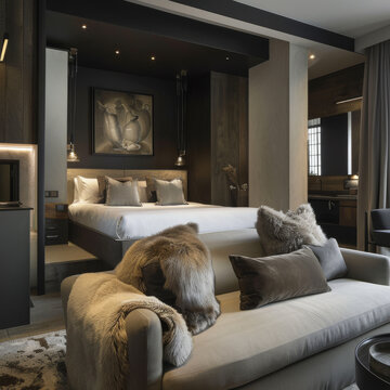 Elegant hotel boutique room at the mountain luxury 5 stars modern Kelly Hoppen style 